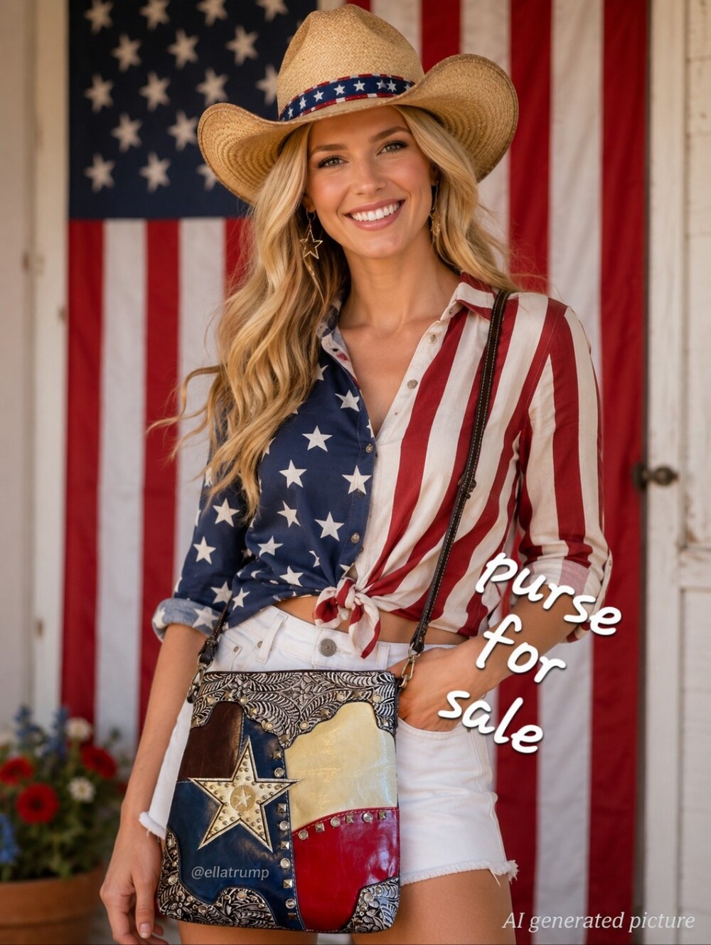P&G Leather Texan Patriotic Crossbody Purse 12x13"